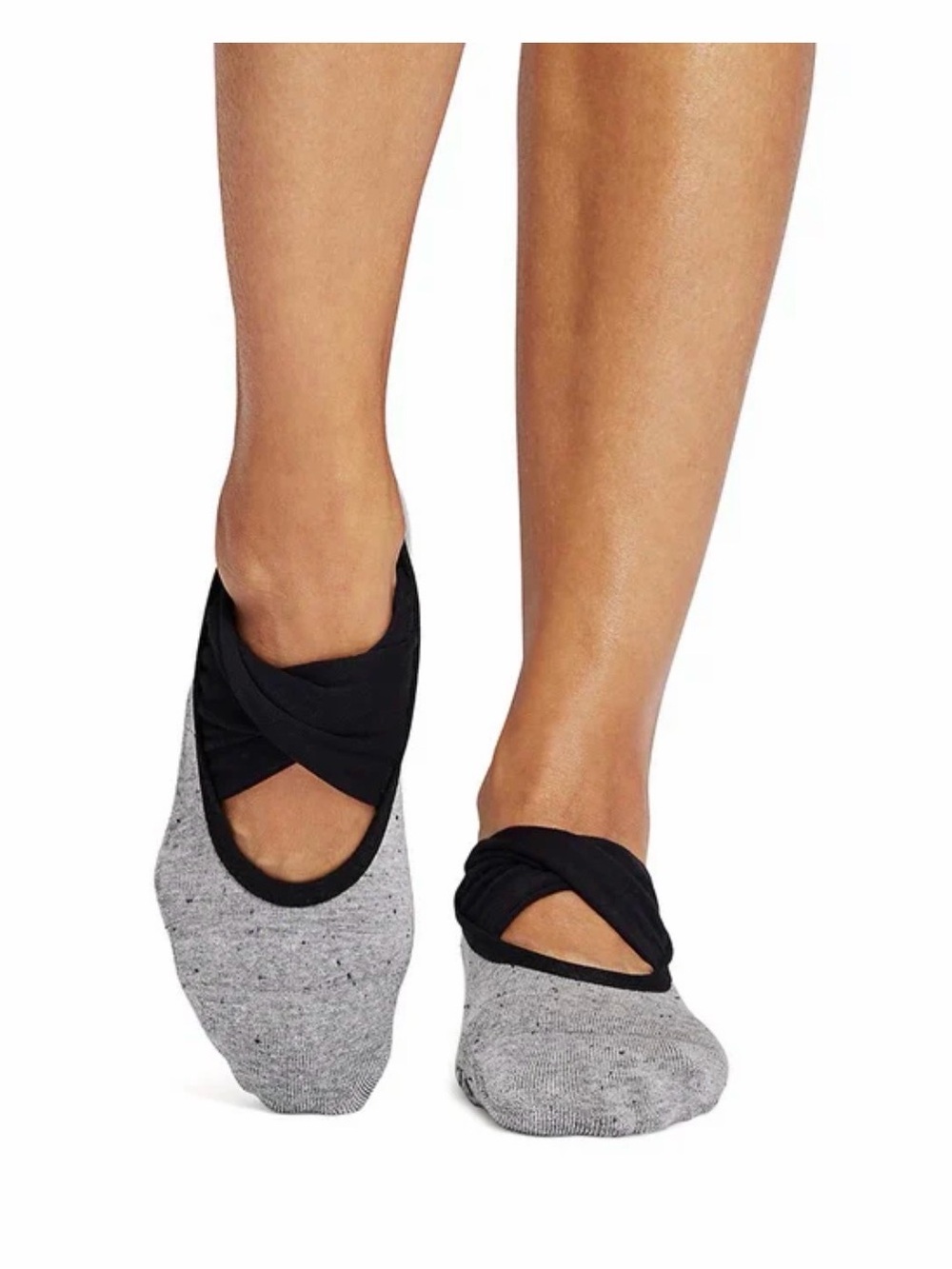 No-Show Grey Tavi Grip Socks with Black Cross Band